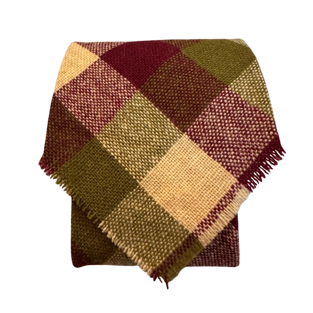 Saxony Pure Wool Tie Made in Scotland Plaid Burgundy Green Buffalo Check Wide